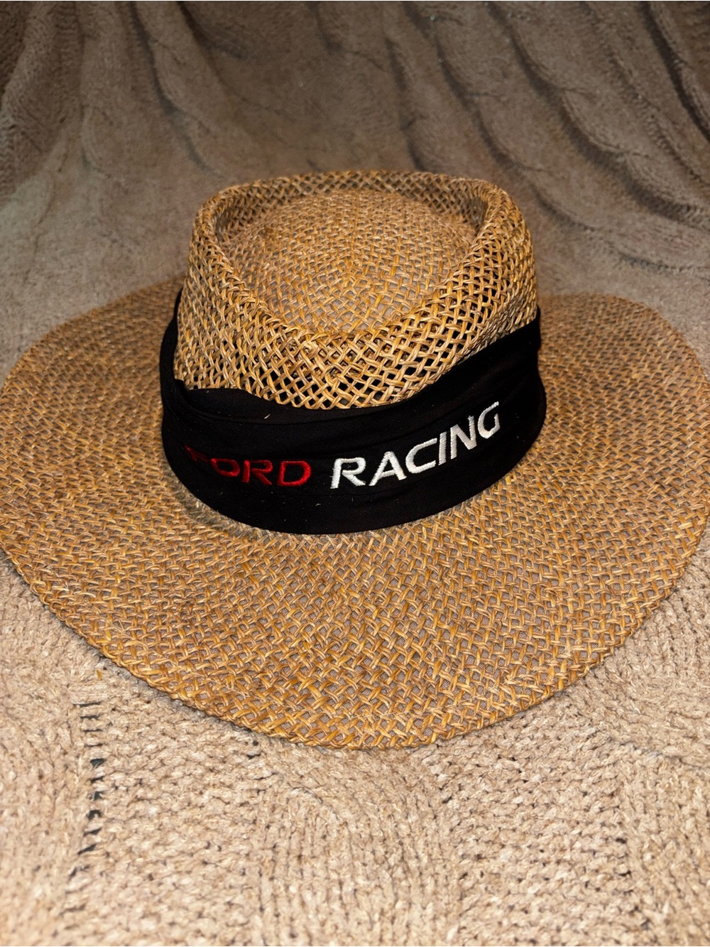 Ford Racing Woven Straw Fedora Sun Hat Black Band